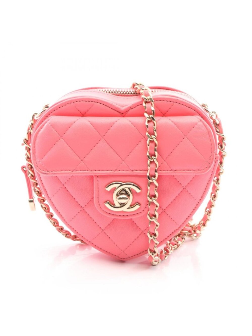Chanel Shoulder Bag Heart Chain Clutch Quilted Pink Lambskin Mini